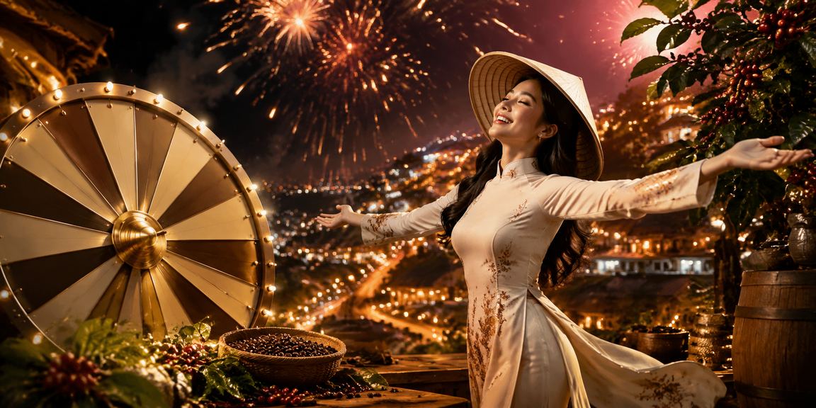 Không gian buổi tối tại Đà Lạt với người dùng thưởng thức roulette và jackpot trực tuyến
