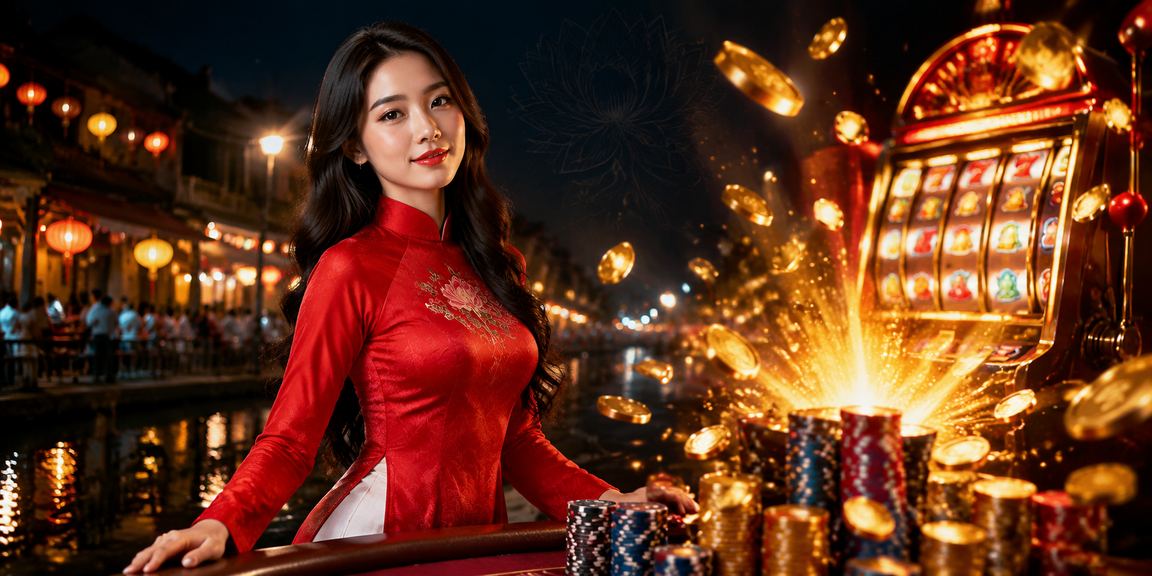 Người phụ nữ mặc áo dài Hà Nội trải nghiệm slot game trên điện thoại buổi tối